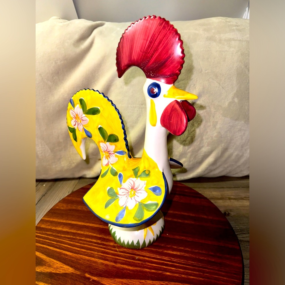 Vintage ~14" Portugal Lucky Rooster Ceramic Hand Painted Folk Art Figurine